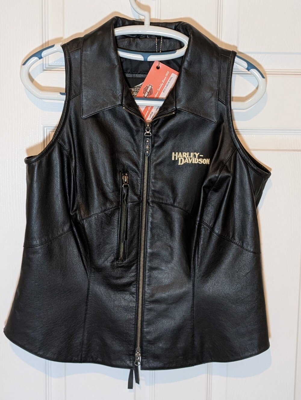 New With Tags Harley-Davidson Black Women's Sleeveless Leather Zip Vest
